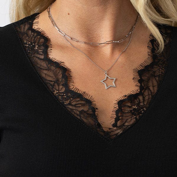 Lace Trim V Neck