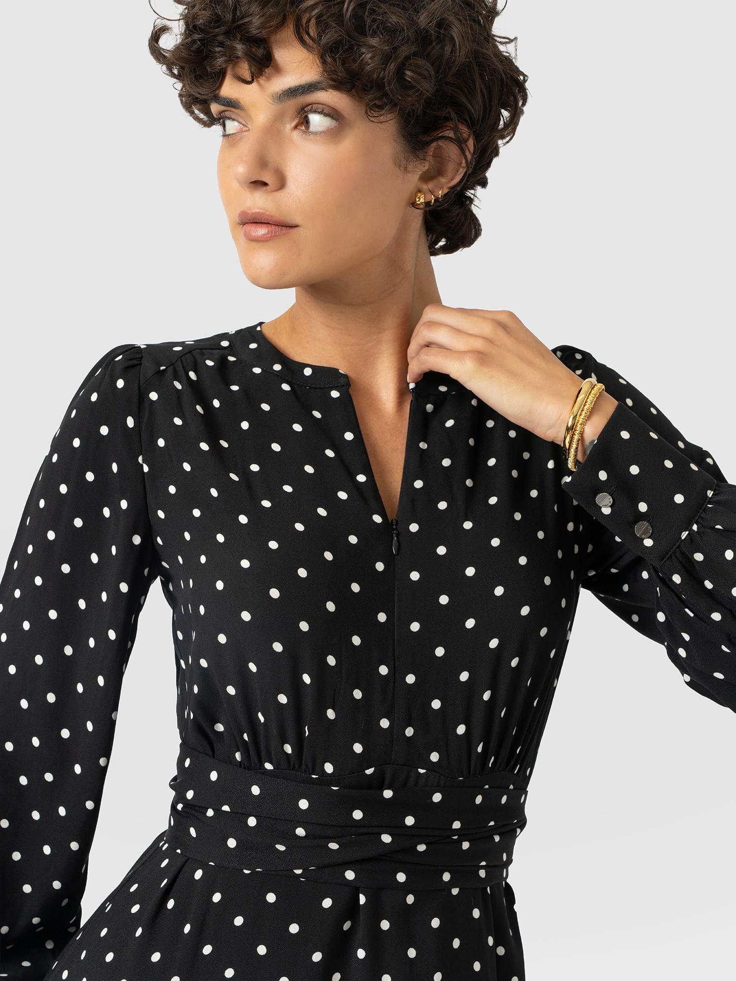 Adaline Zip Up Dress - Black Polka Dot