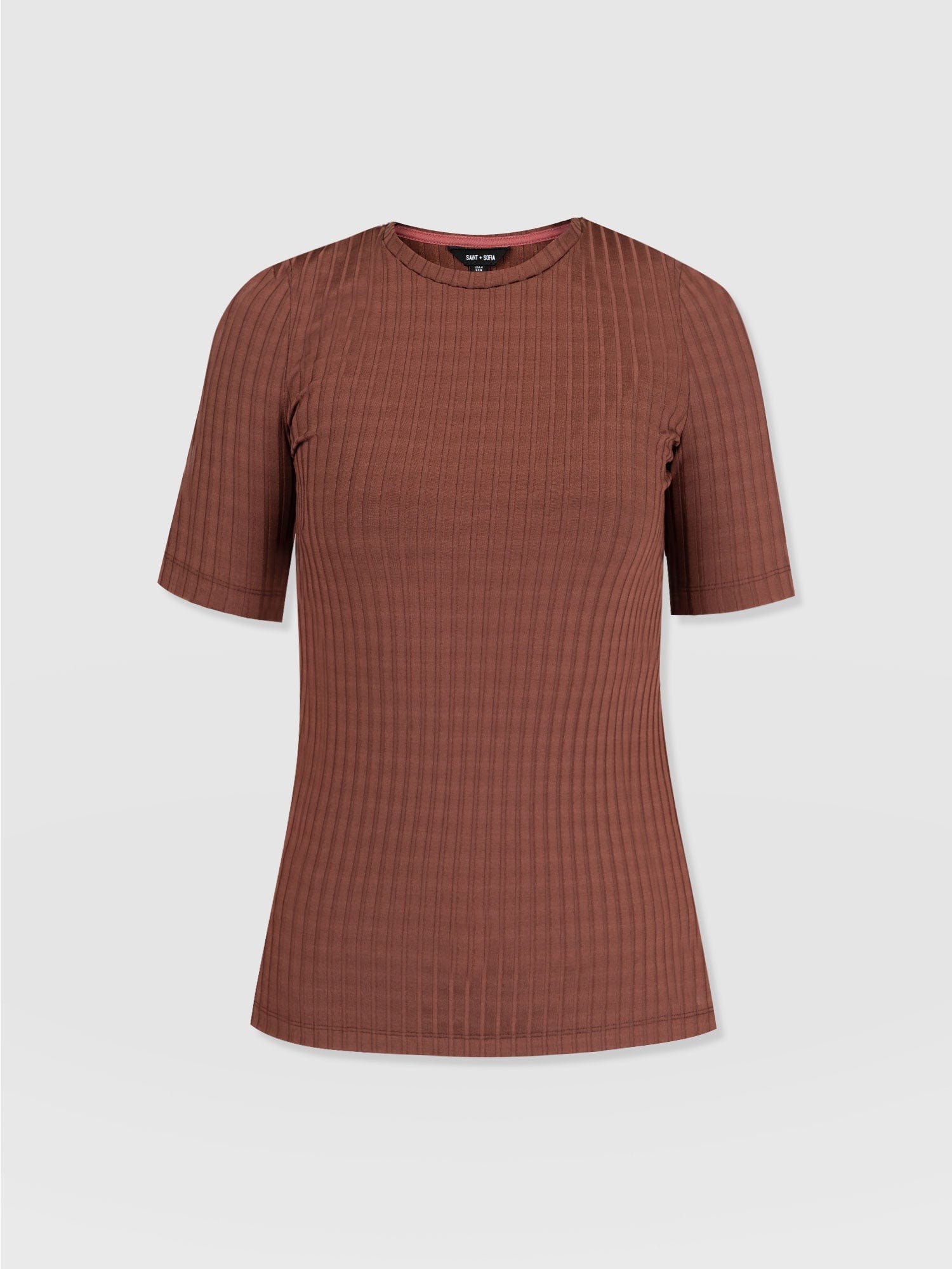 Adaline Tee Maroon Rib - Women's T-Shirts | Saint and Sofia® UK