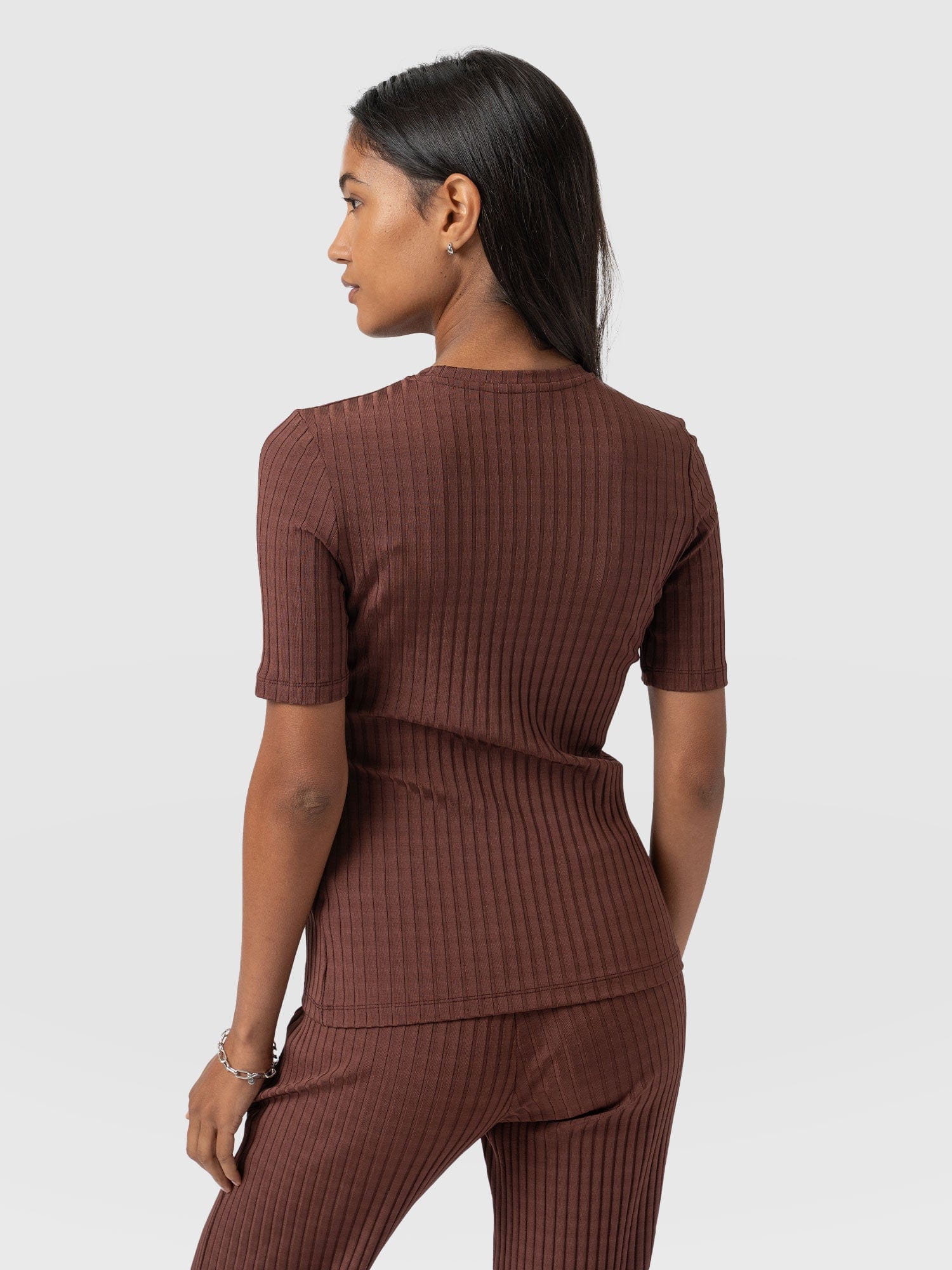 Adaline Tee Maroon Rib - Women's T-Shirts | Saint and Sofia® UK