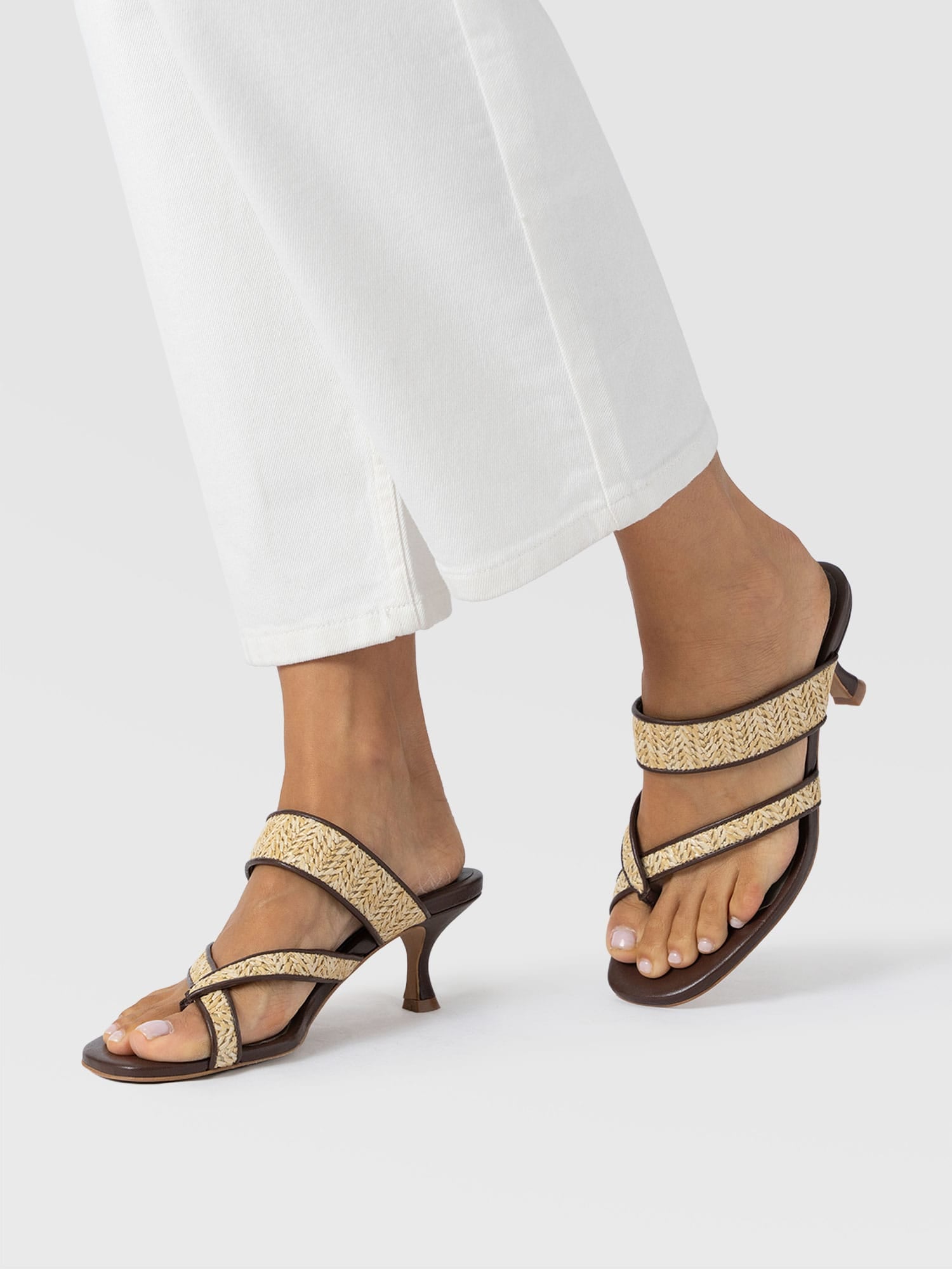 Adaline Toe Post Heels - Brown Raffia - Women's Shoes | Saint and Sofia® UK