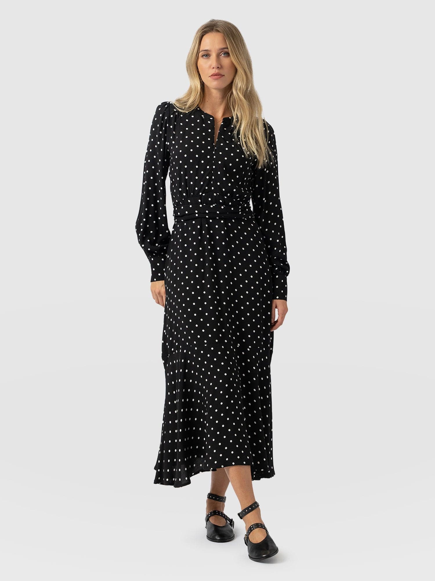 Adaline Zip Up Dress - Black Polka Dot - Women's Dresses | Saint + Sofia® UK