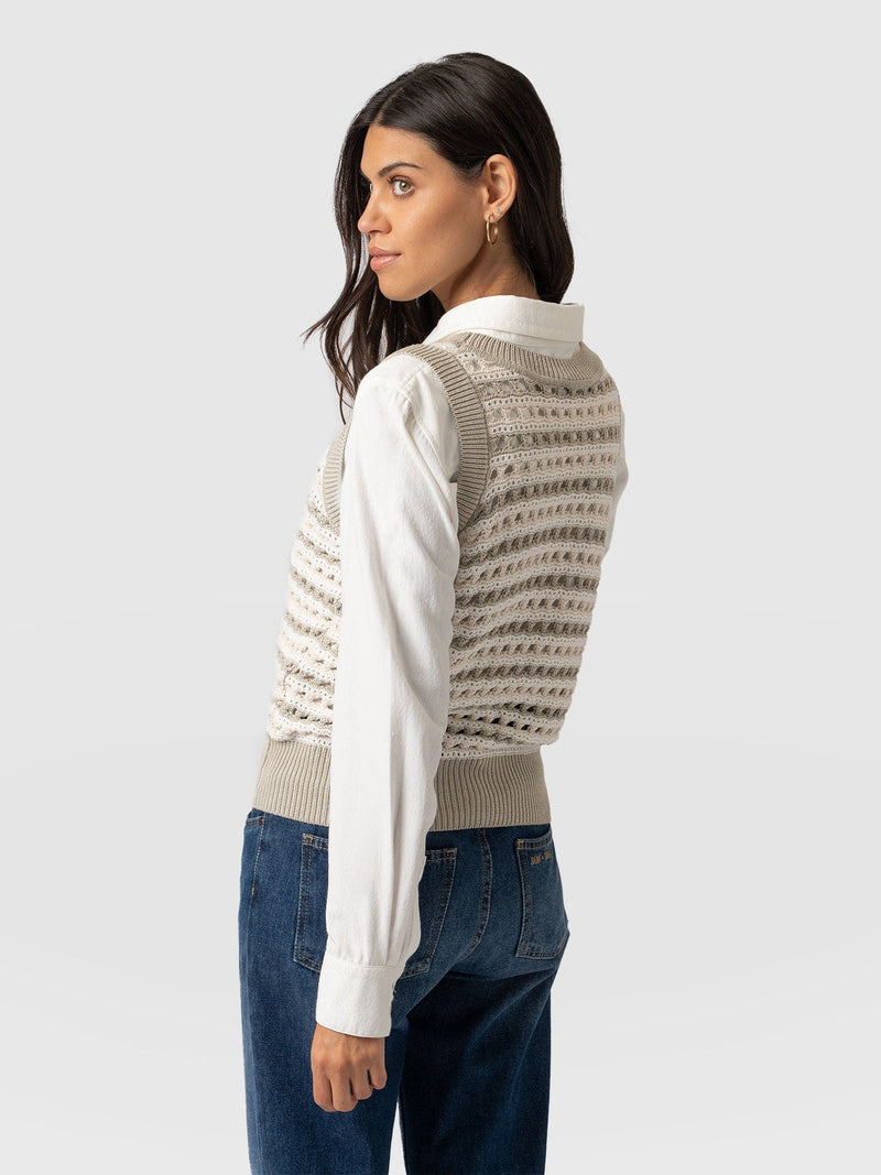 Adler Sleeveless Knit Beige - Women's Vests | Saint + Sofia® UK