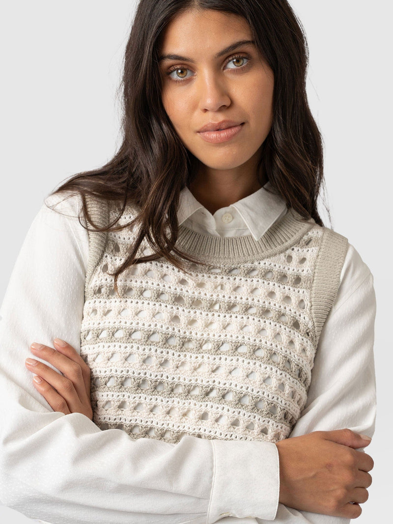 Adler Sleeveless Knit Beige - Women's Vests | Saint + Sofia® UK