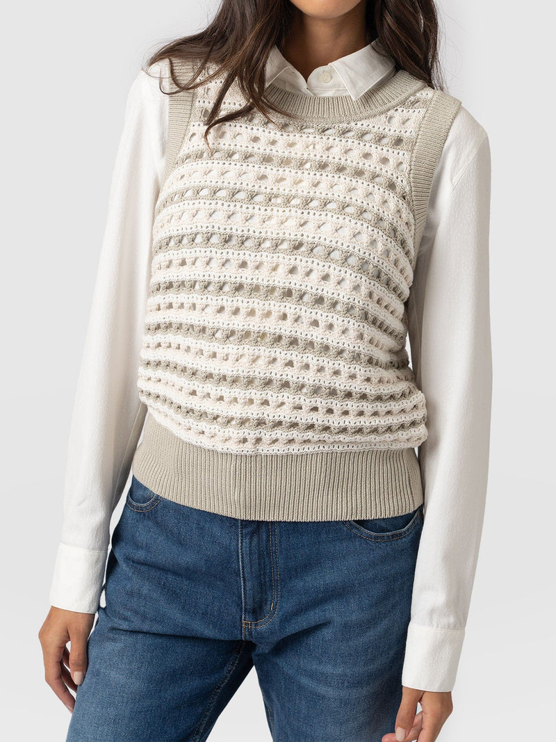 Adler Sleeveless Knit Beige - Women's Vests | Saint + Sofia® UK