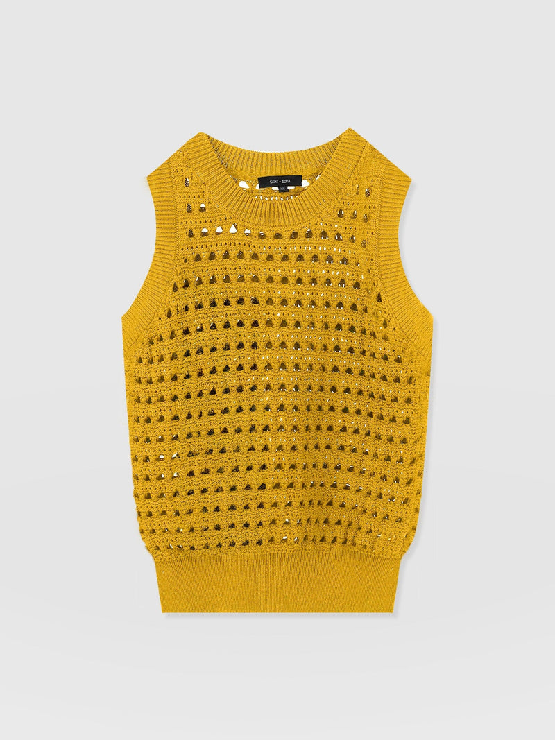 Adler Sleeveless Knit Mustard - Women's Vests | Saint + Sofia® UK