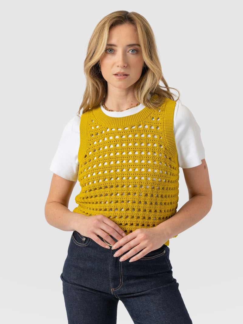 Adler Sleeveless Knit Mustard - Women's Vests | Saint + Sofia® UK