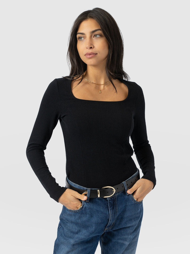 Akia Long Sleeve Tee - Black - Women's T-shirts | Saint + Sofia® UK