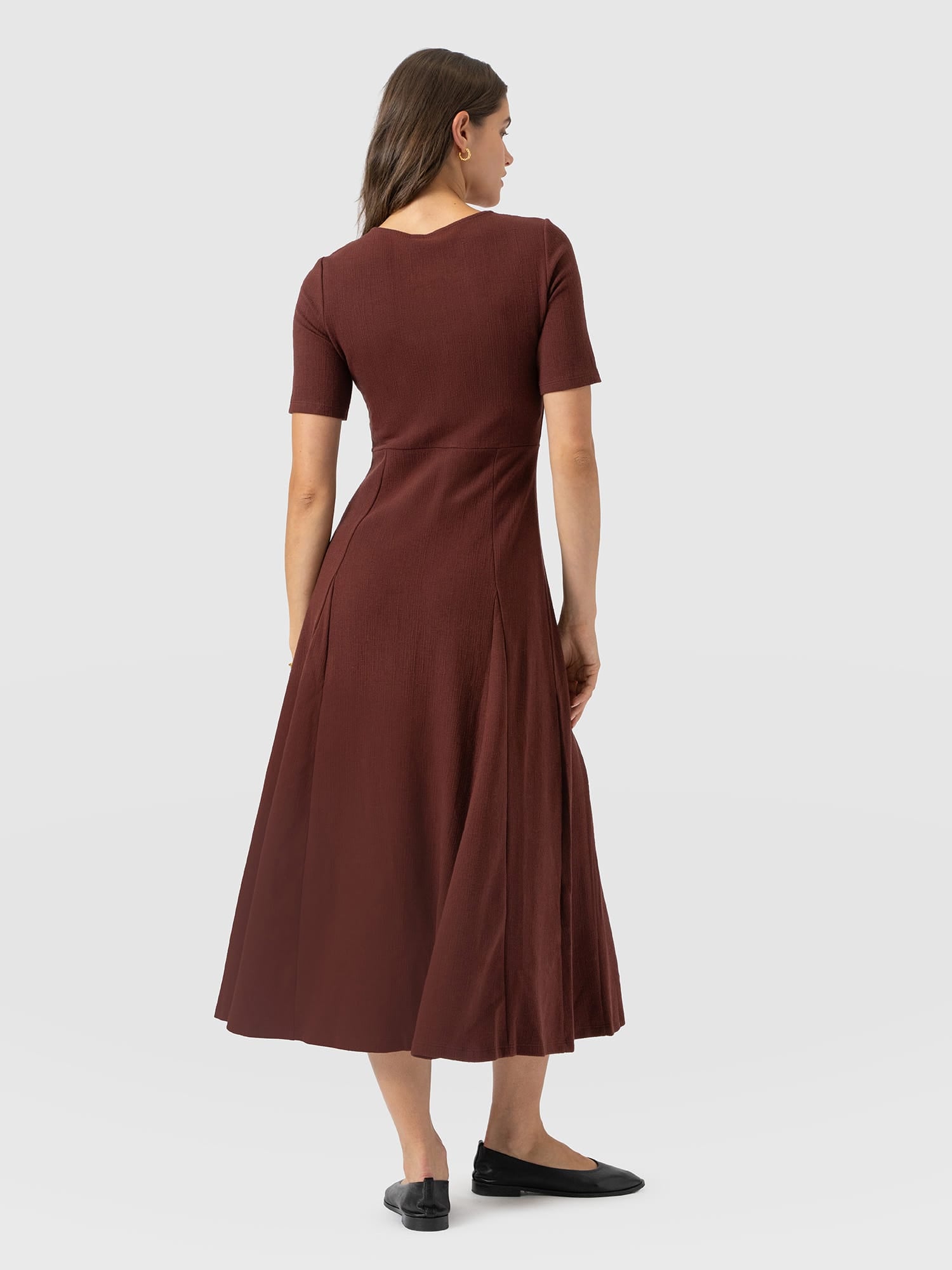 Akia Short Sleeve Dress - Maroon Textured - Women's Dresses | Saint and Sofia® UK