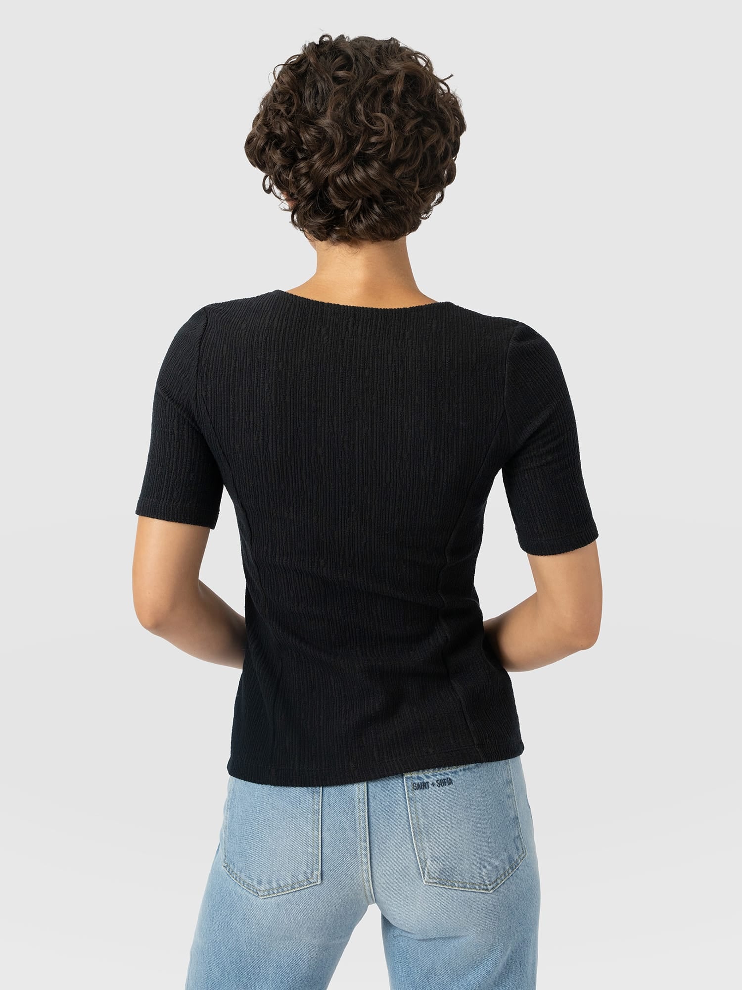 Akia Short Sleeve Tee - Black Textured - Women's T-Shirts | Saint and Sofia® UK