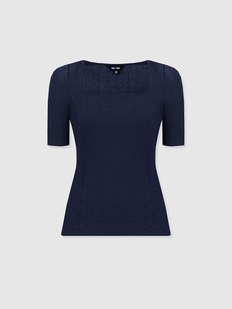 Akia Short Sleeve Tee - Navy Textured - Women's T-shirts | Saint + Sofia® UK