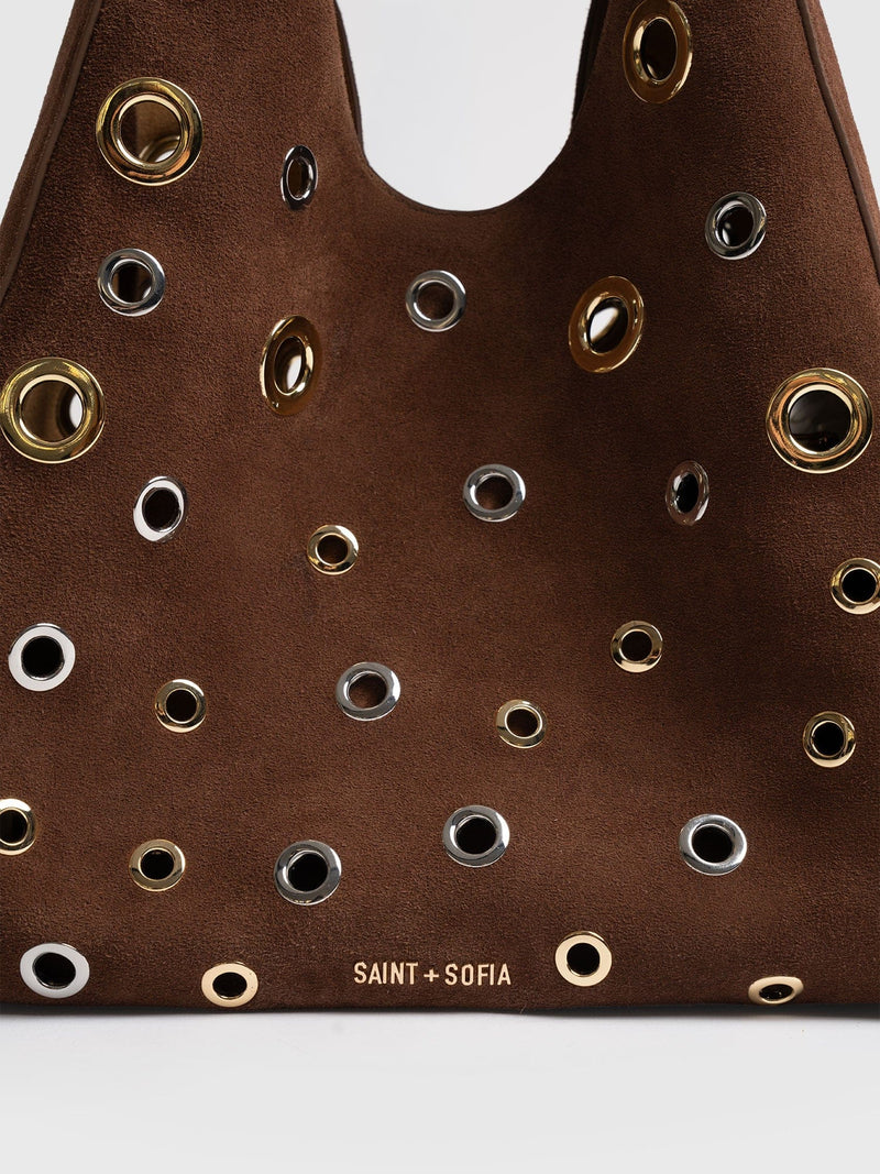 Allana Eyelet Bag - Coffee Suede - Women's Handbags | Saint + Sofia® UK