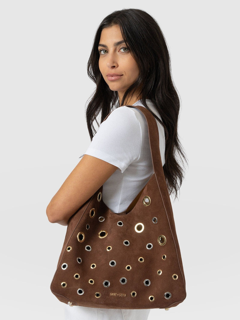 Allana Eyelet Bag - Coffee Suede - Women's Handbags | Saint + Sofia® UK