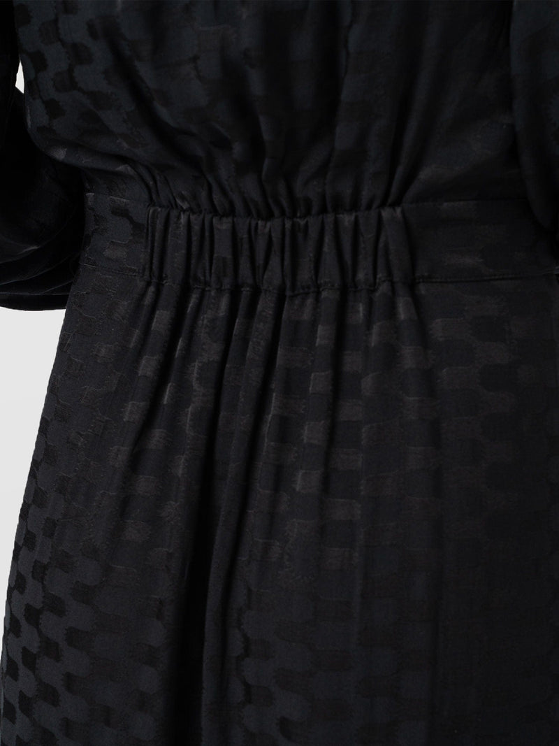 Allegra V Neck Dress - Black Jacquard - Women's Dresses | Saint + Sofia® UK