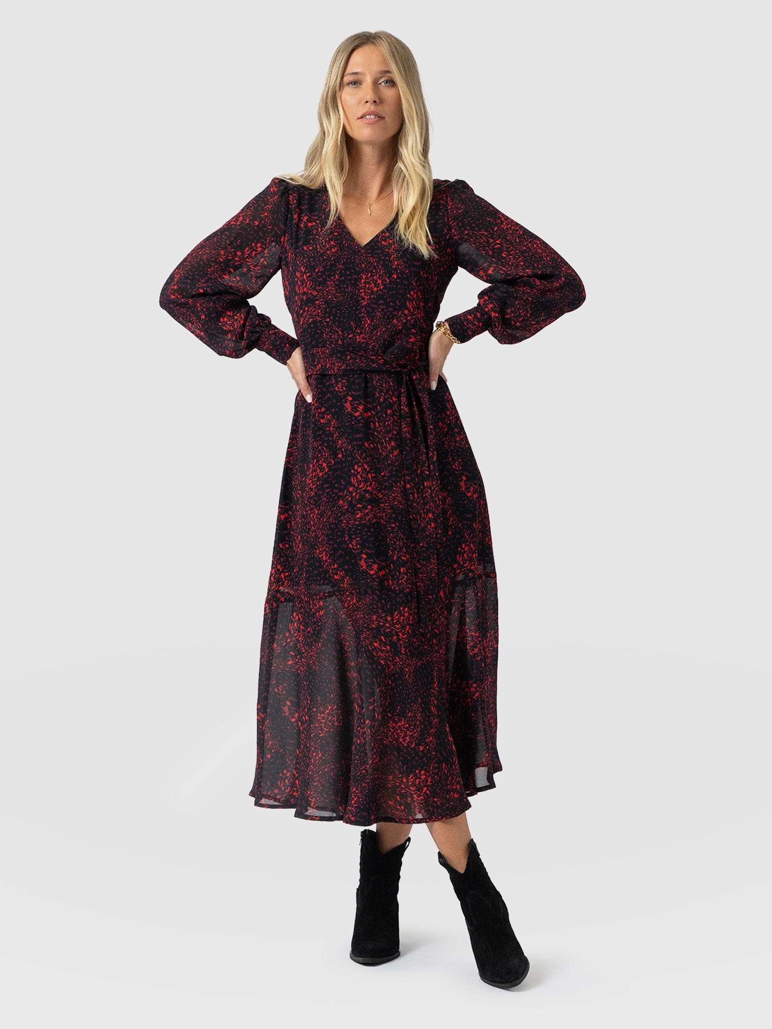 Allegra V Neck Dress - Red Fade Spot - Women's Dresses | Saint + Sofia® UK