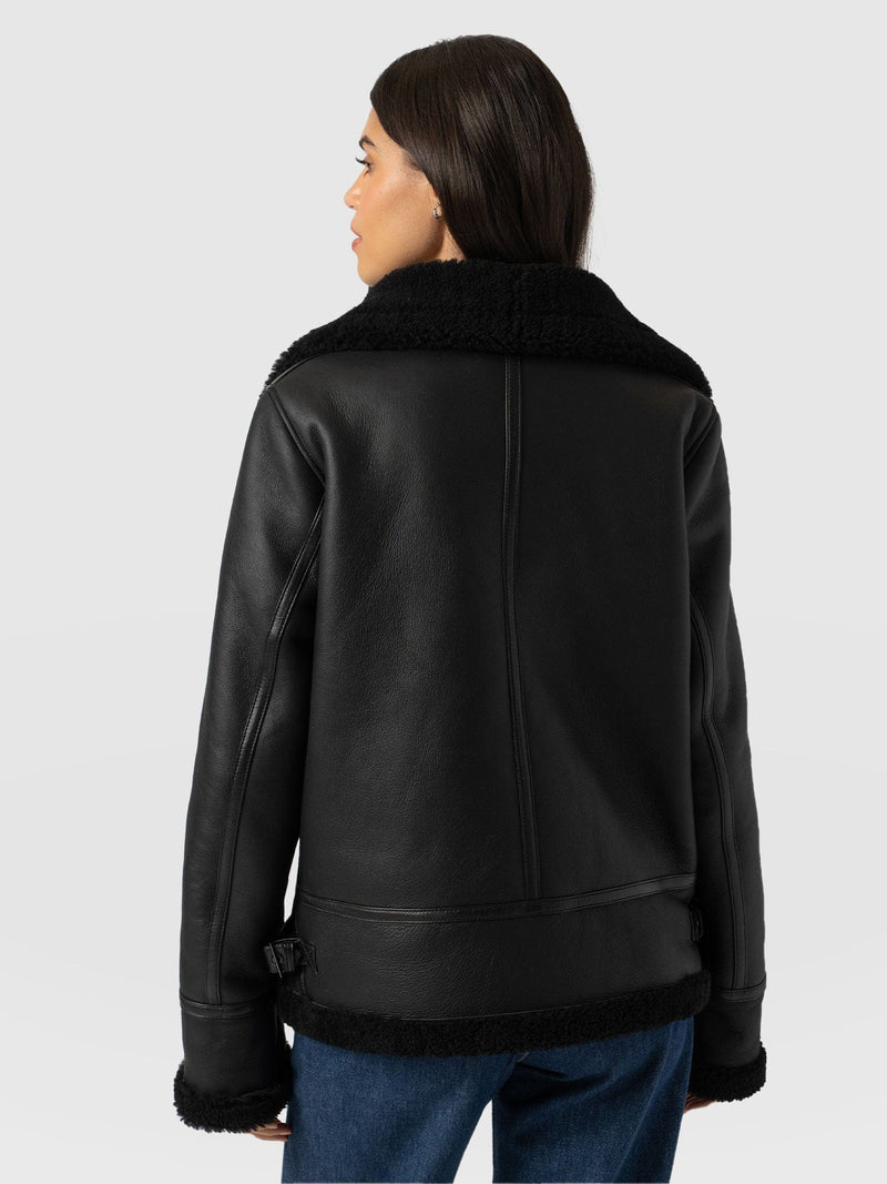 Amelia Aviator Jacket Black - Women's Leather Jackets | Saint + Sofia® UK