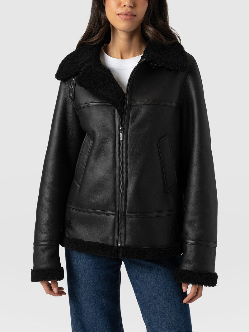 Amelia Aviator Jacket Black - Women's Leather Jackets | Saint + Sofia® UK