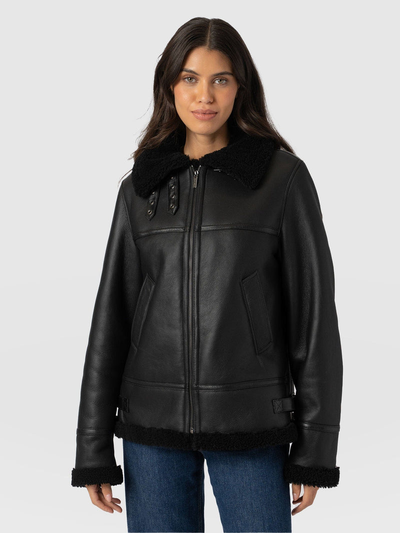 Amelia Aviator Jacket Black - Women's Leather Jackets | Saint + Sofia® UK