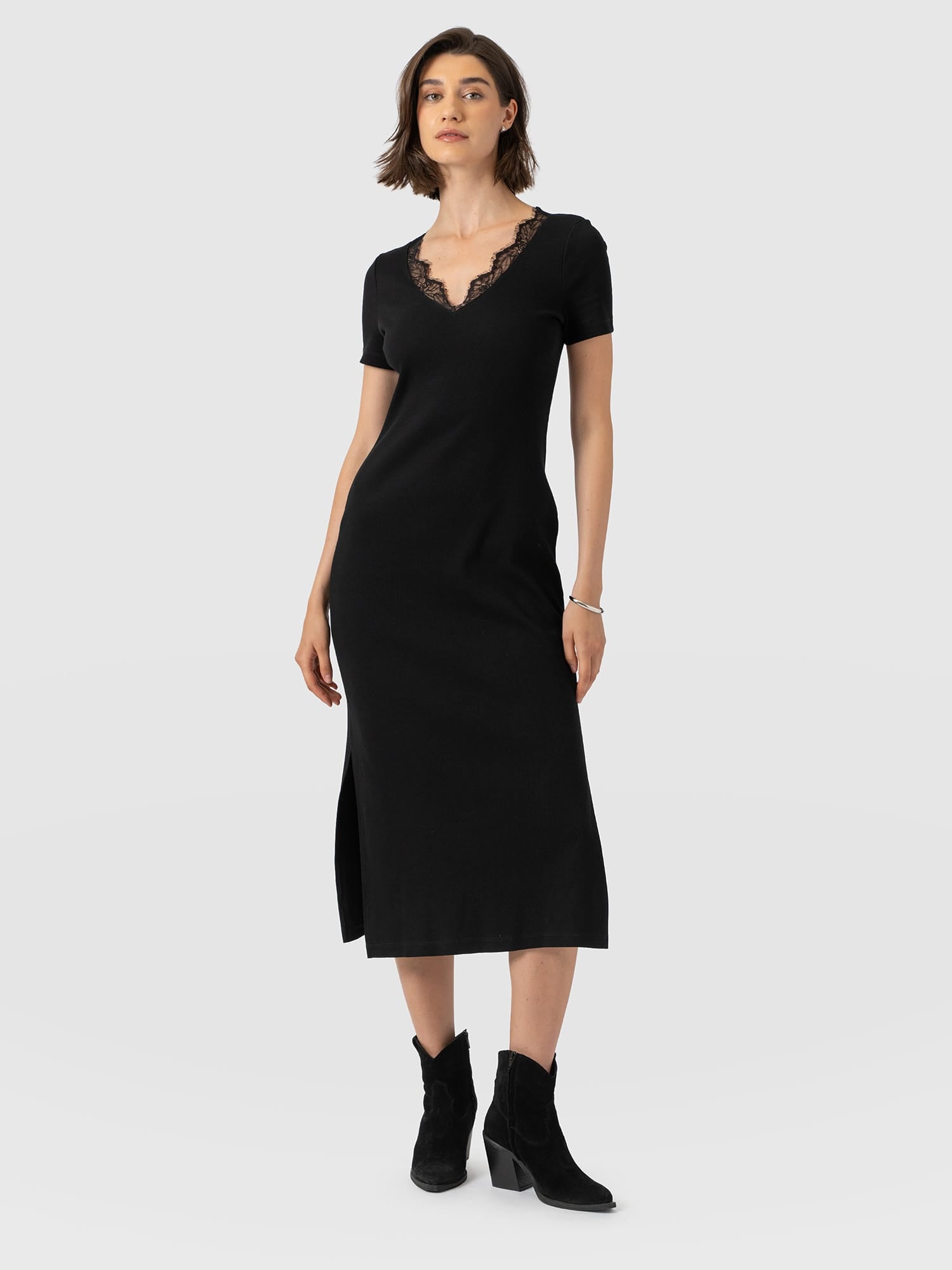 Andie V Neck Dress - Black Lace