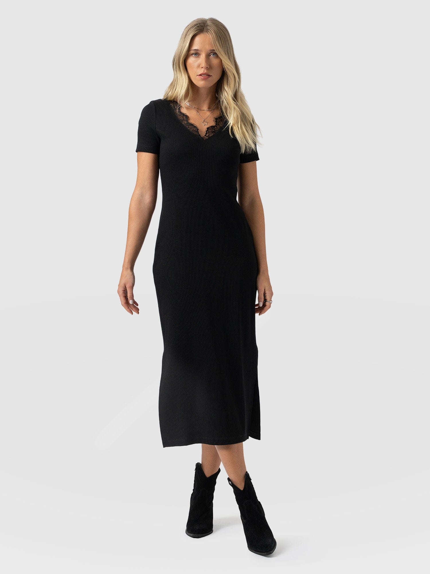 Andie V Neck Dress - Black Lace