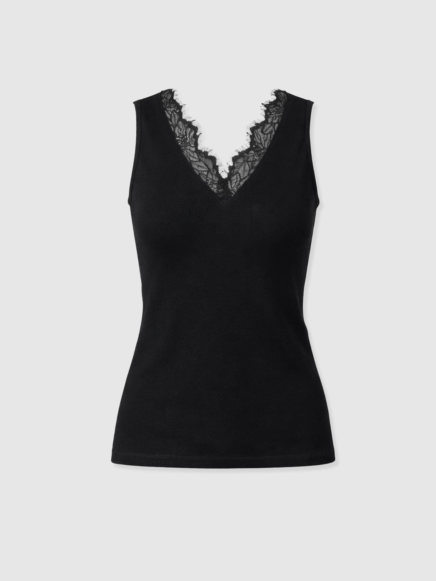 Andie V Neck Vest - Black Lace - Women's T-shirts | Saint + Sofia® UK