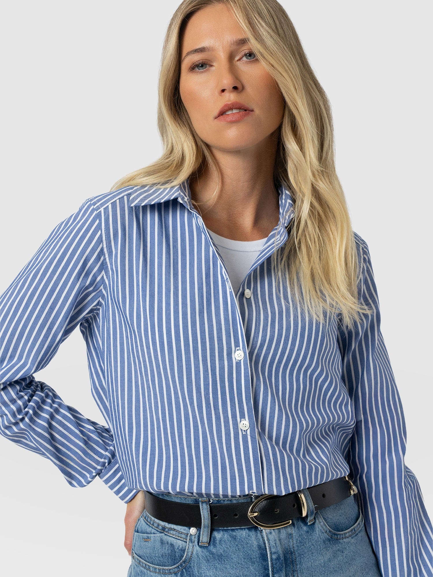 Anneliese Shirt - Blue Stripe - Women's Blouses | Saint + Sofia® UK