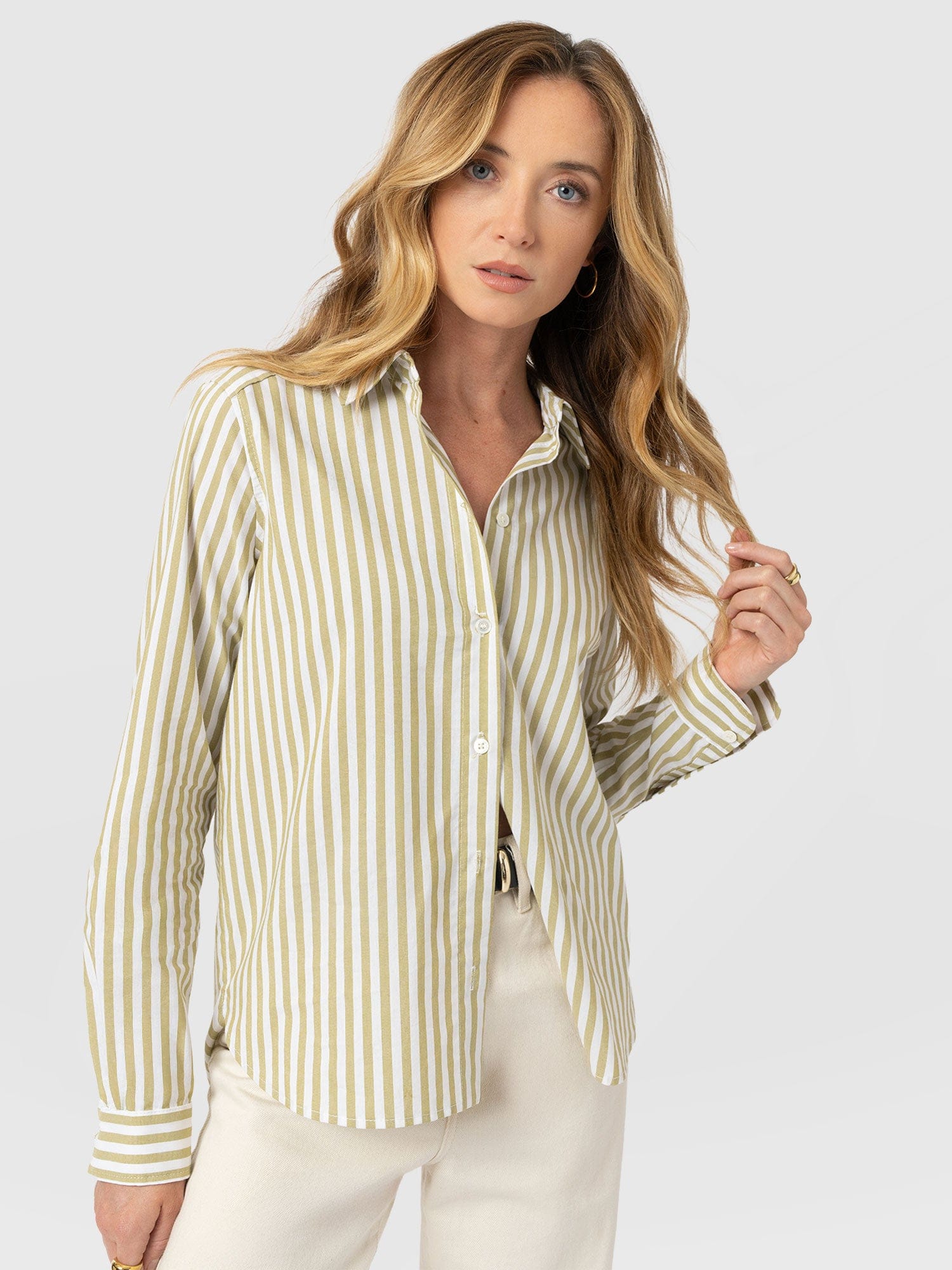 Anneliese Shirt - Green Stripe - Women's Blouses | Saint + Sofia® UK