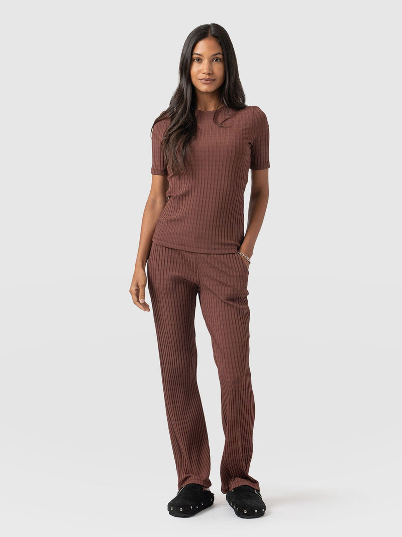 Apartment Pant Maroon Rib - Women's Trousers | Saint + Sofia® UK
