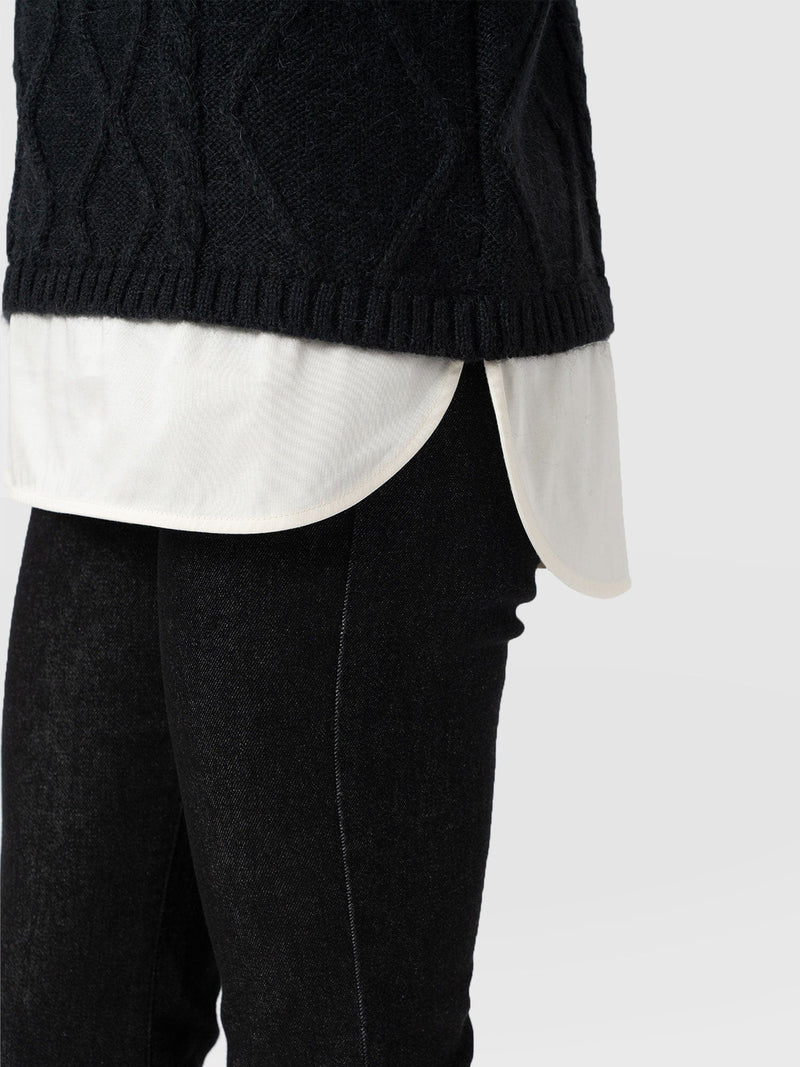 Arden Mock Shirt Jumper - Black - Women's Knitwears | Saint + Sofia® UK