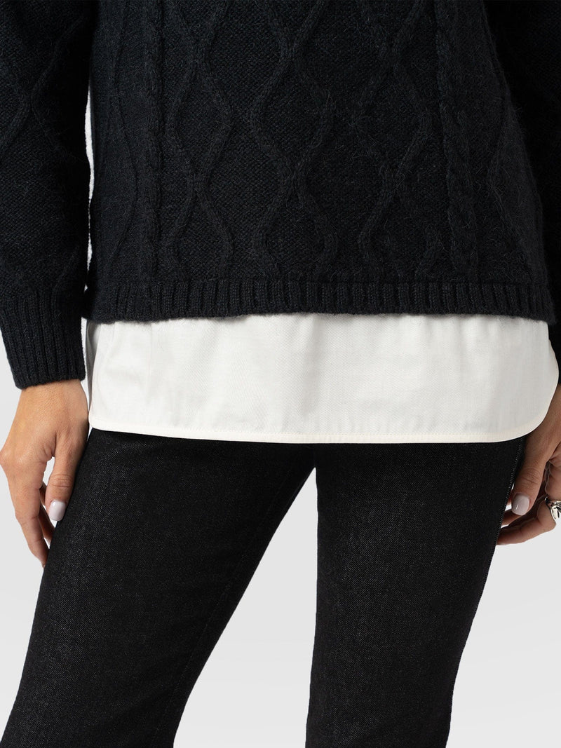 Arden Mock Shirt Jumper - Black - Women's Knitwears | Saint + Sofia® UK