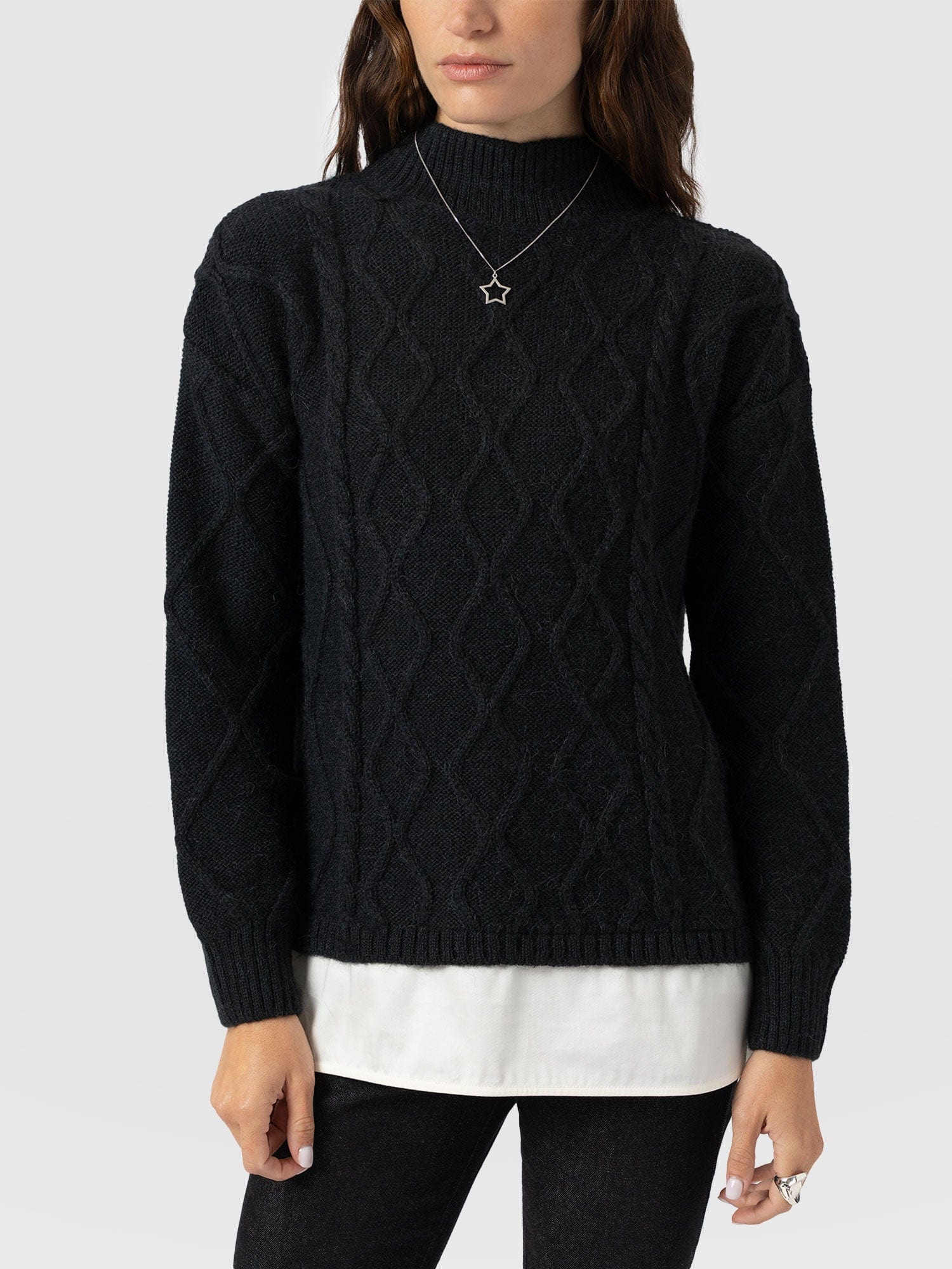 Arden Mock Shirt Jumper - Black - Women's Knitwears | Saint + Sofia® UK