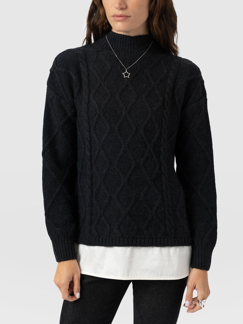 Arden Mock Shirt Jumper - Black - Women's Knitwears | Saint + Sofia® UK