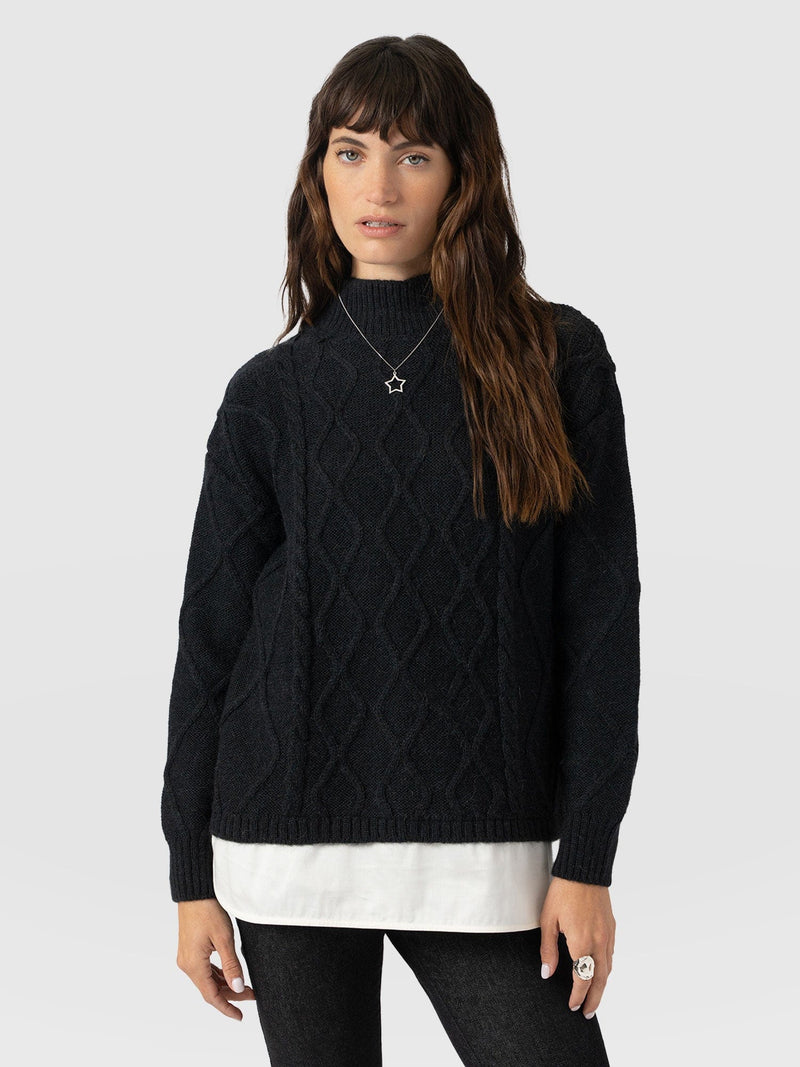 Arden Mock Shirt Jumper - Black - Women's Knitwears | Saint + Sofia® UK