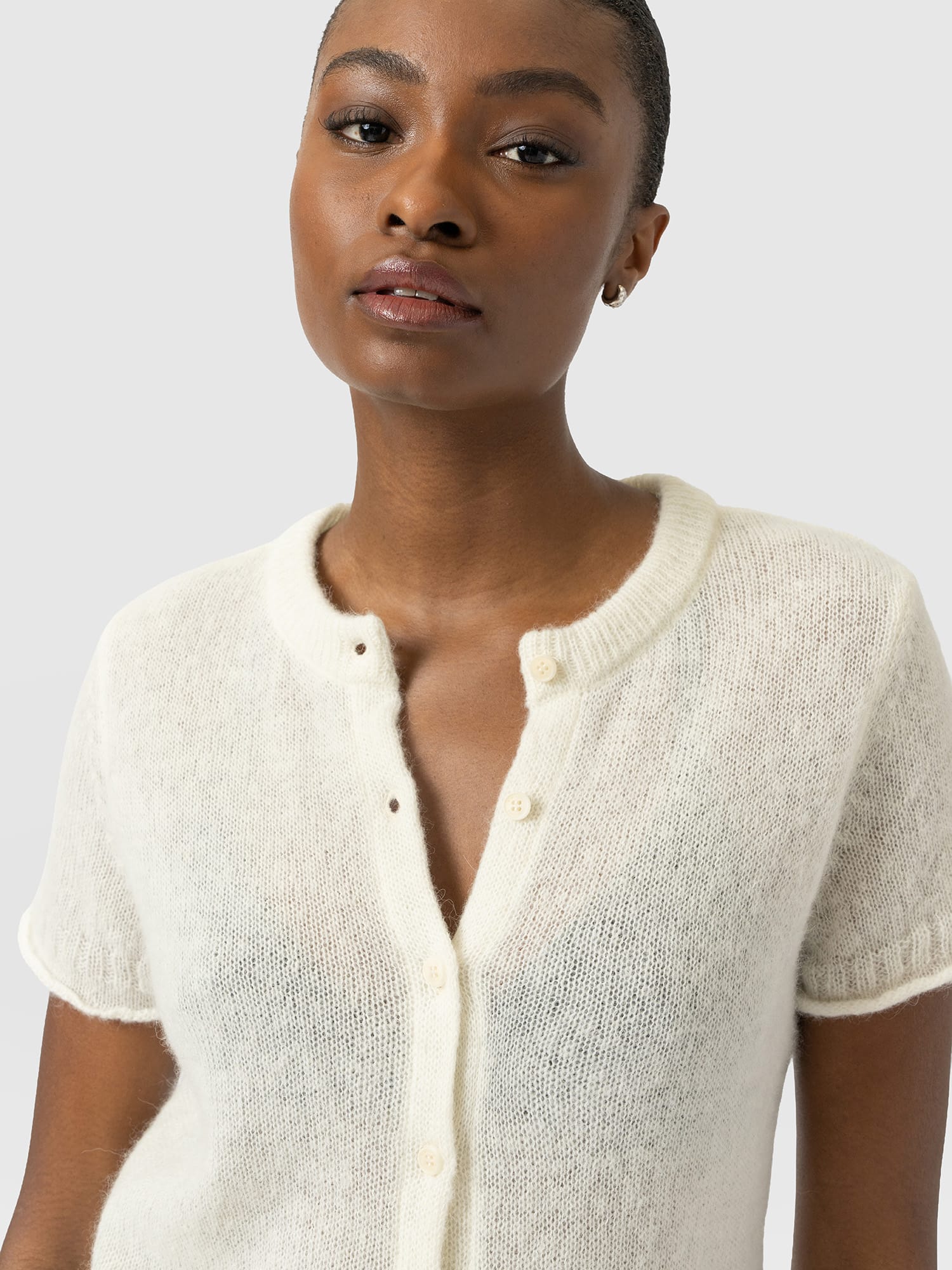 Ariella Short Sleeve Cardigan - Cream - Women's Jumpers | Saint and Sofia® UK