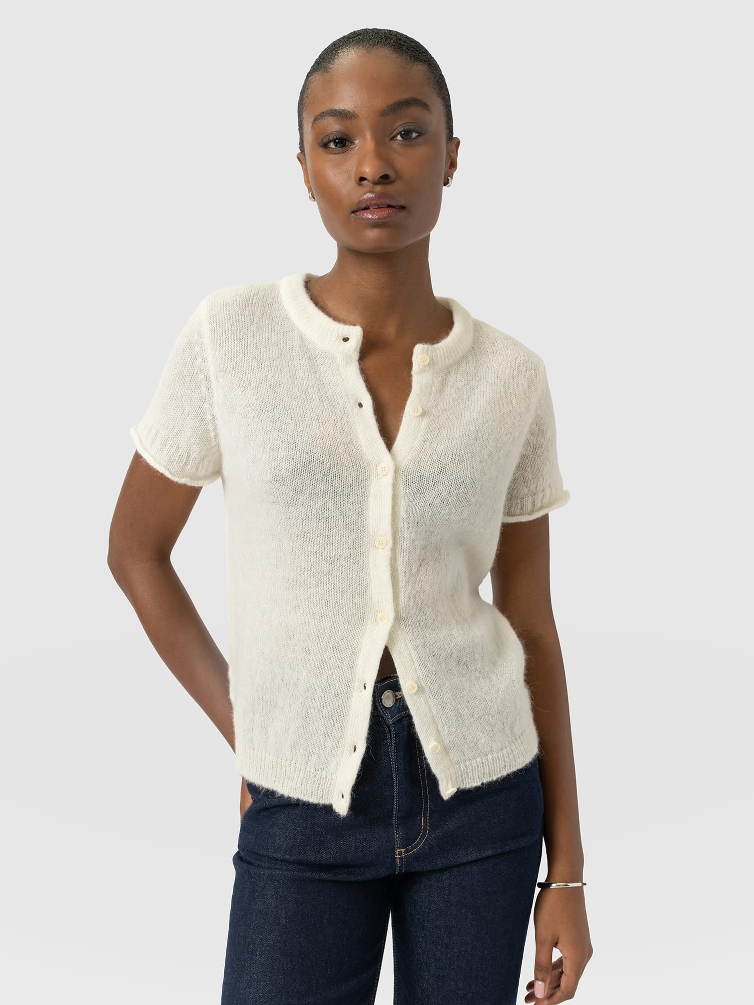 Ariella Short Sleeve Cardigan - Cream - Women's Jumpers | Saint and Sofia® UK