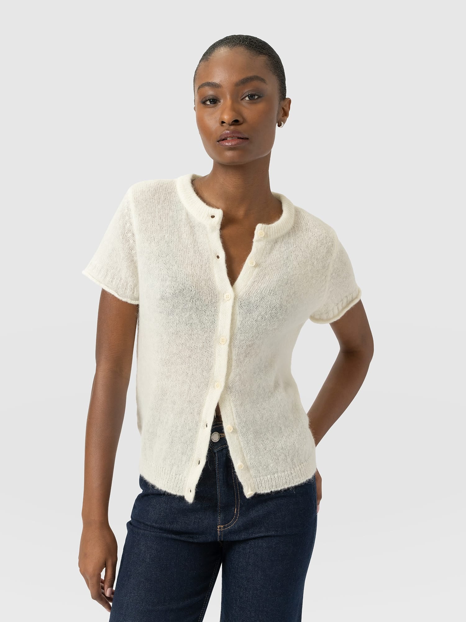 Ariella Short Sleeve Cardigan - Cream - Women's Jumpers | Saint and Sofia® UK
