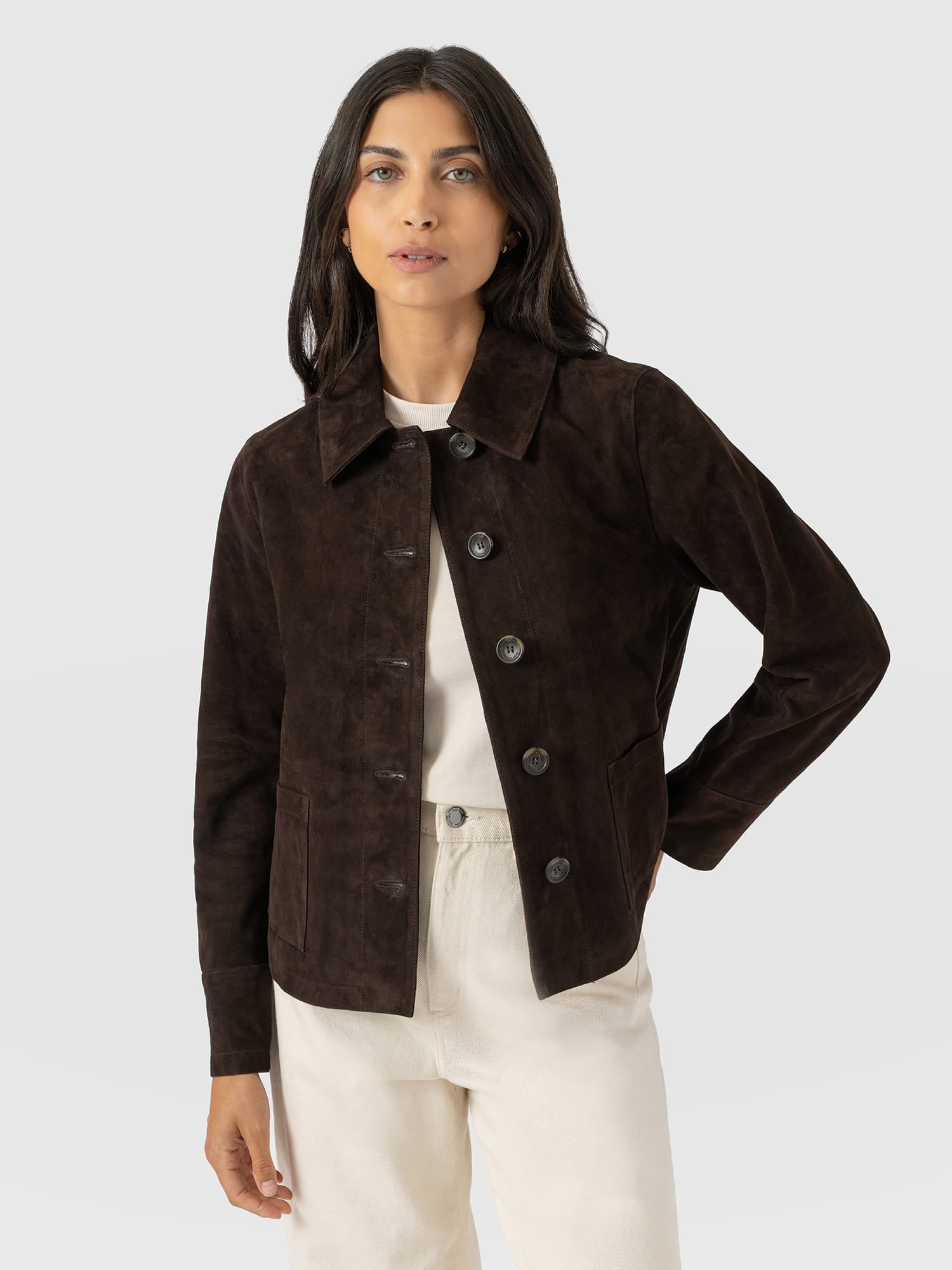 Arnette Shacket - Chocolate Suede - Women's Leathers | Saint and Sofia® UK