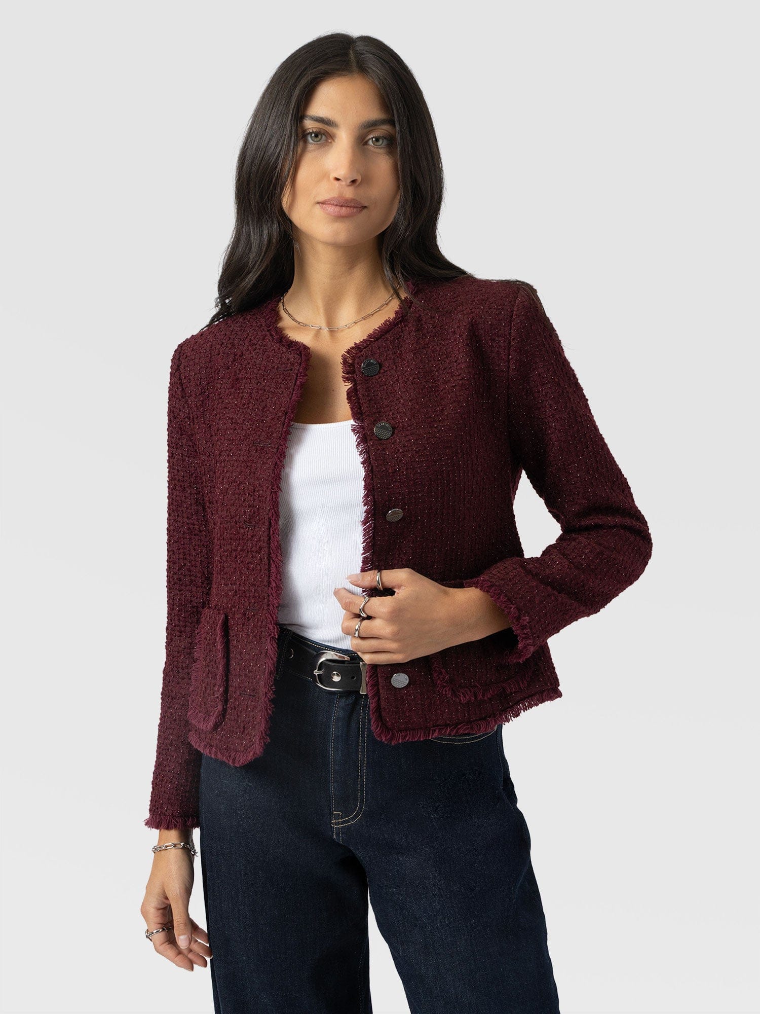 Ashby Jacket Maroon - Women's Jackets | Saint + Sofia® UK