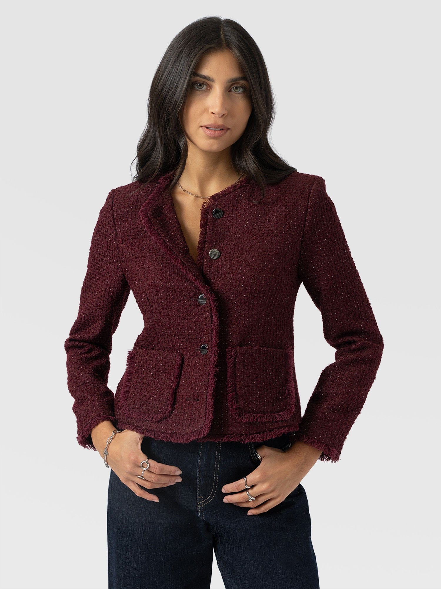 Ashby Jacket Maroon - Women's Jackets | Saint + Sofia® UK