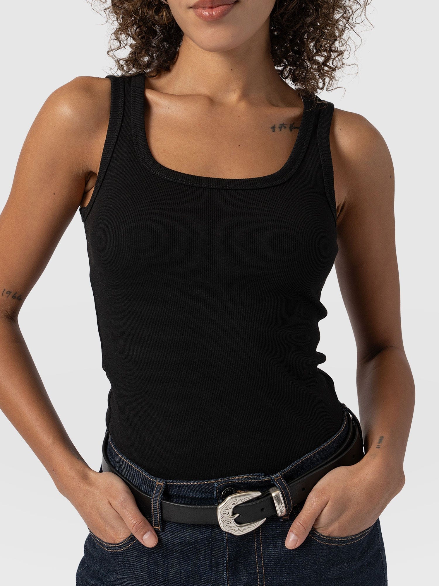 Asher Scoop Neck Vest Black - Women's Vests | Saint and Sofia® UK
