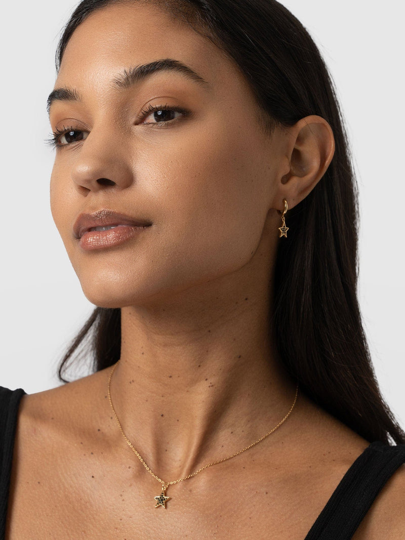 Astral Star Charm Drop Huggie Earrings Gold/Black - Women's Jewellery | Saint + Sofia® UK