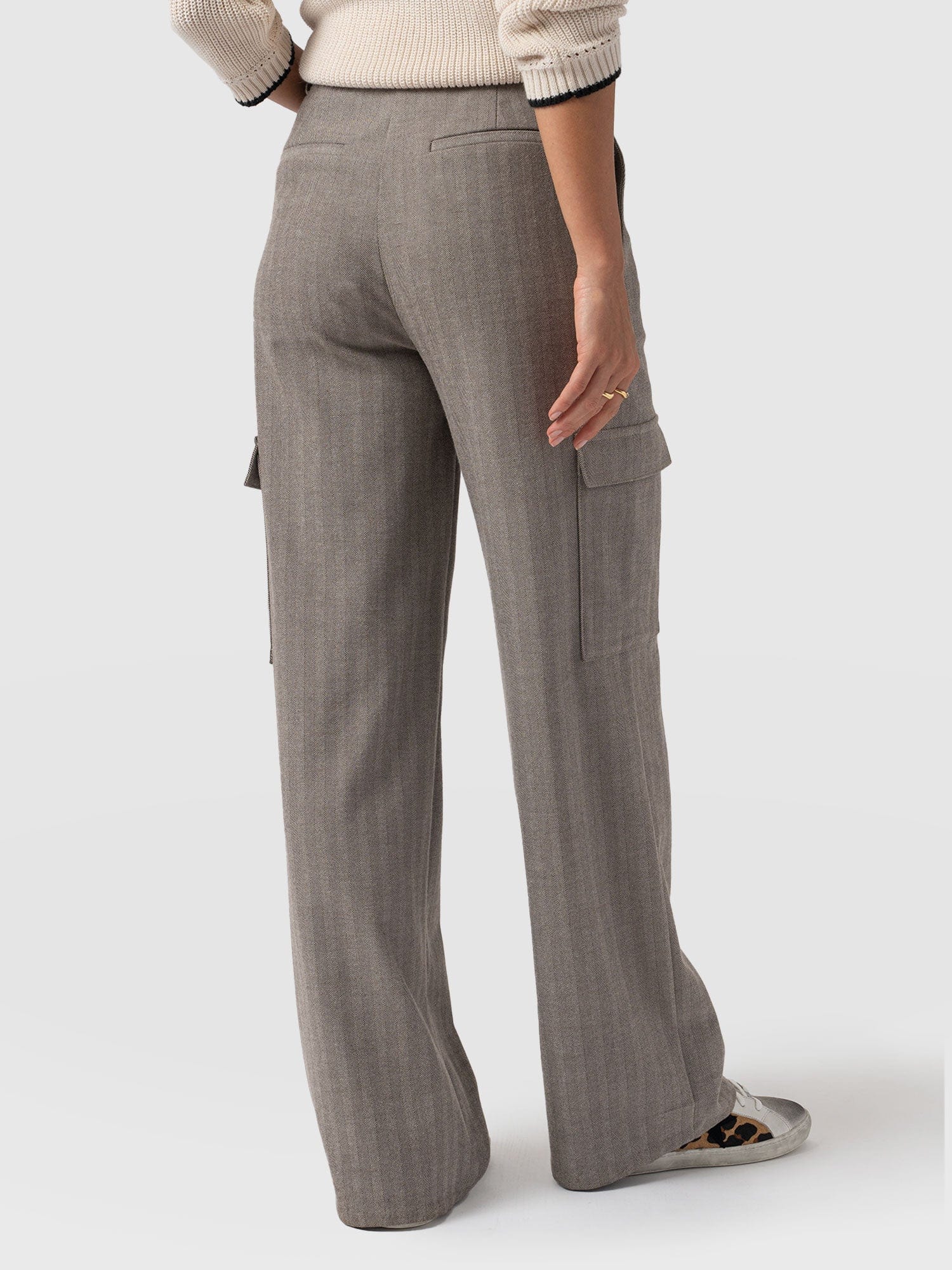 Astrid Cargo Pant Brown Herringbone - Women's Trousers | Saint + Sofia® UK