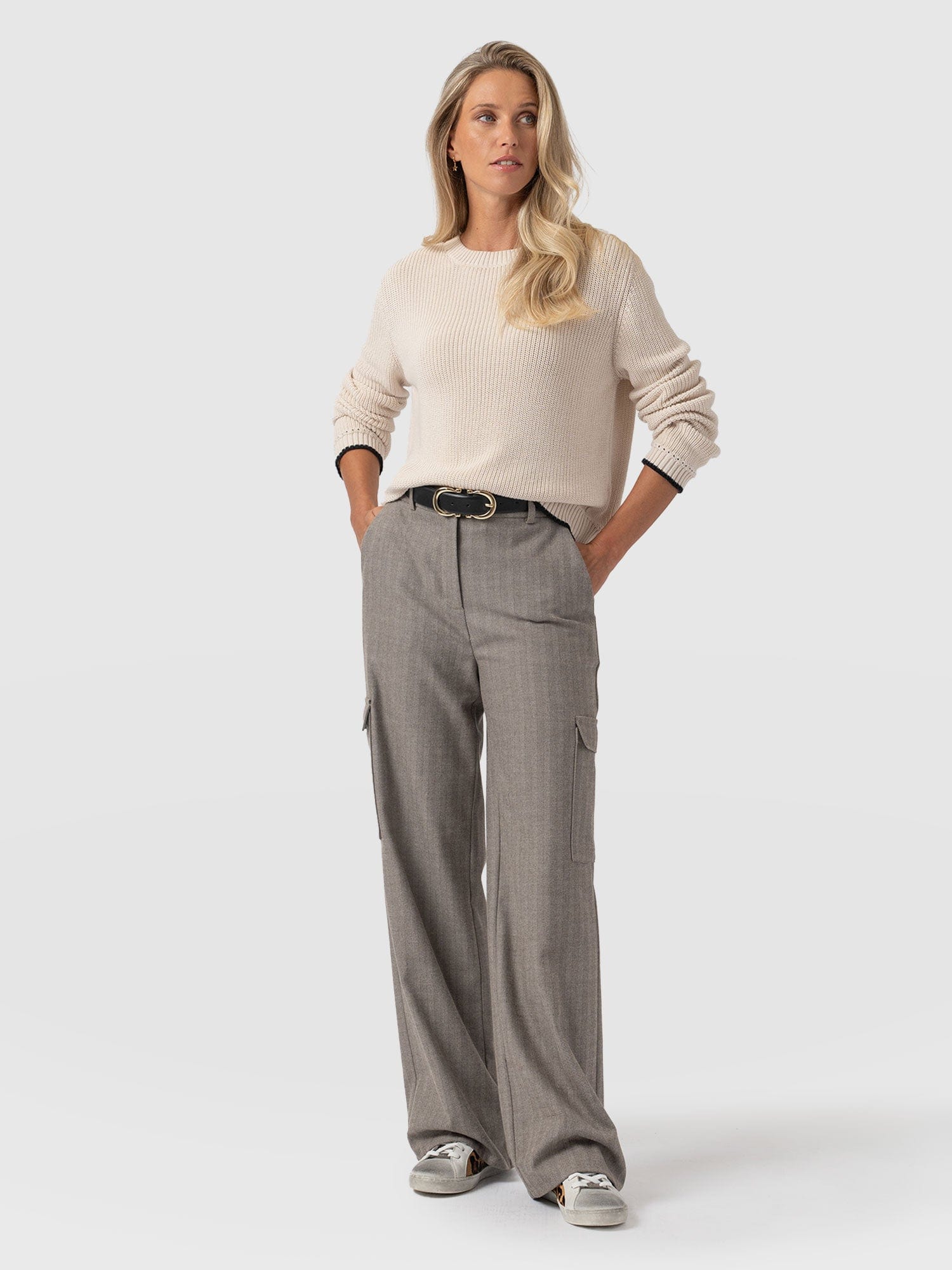 Astrid Cargo Pant Brown Herringbone - Women's Trousers | Saint + Sofia® UK