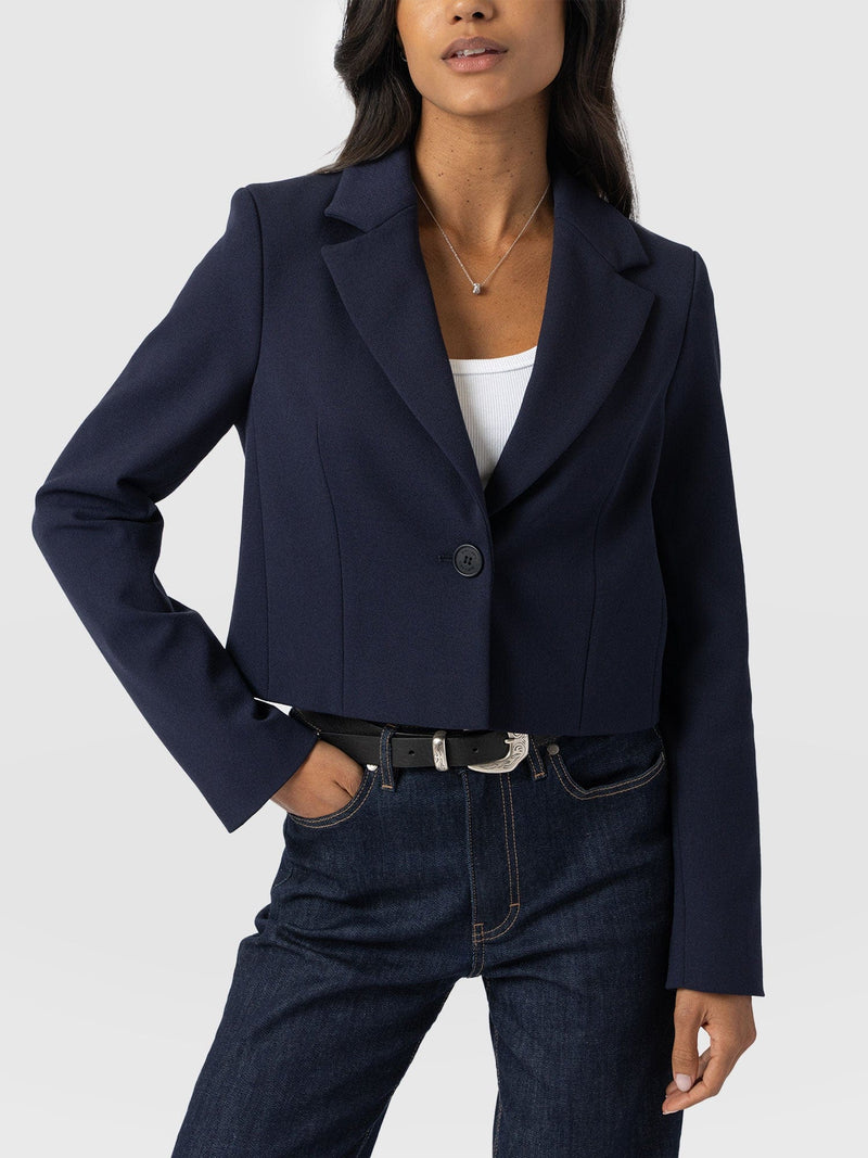 Astrid Crop Blazer Navy - Women's Blazers | Saint + Sofia® UK