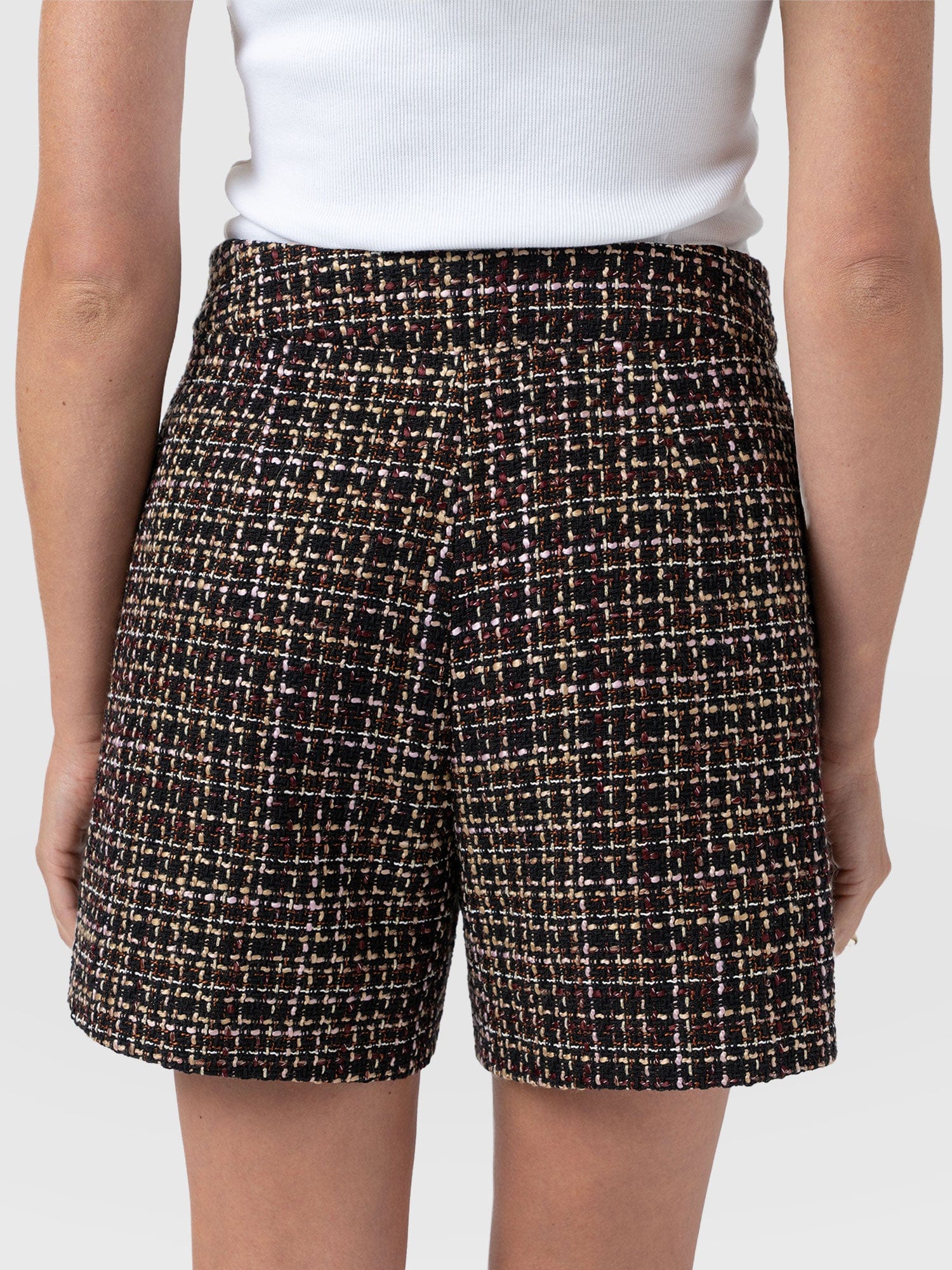 Astrid Short - Black/Burgundy/Gold Boucle - Women's Shorts | Saint + Sofia® UK