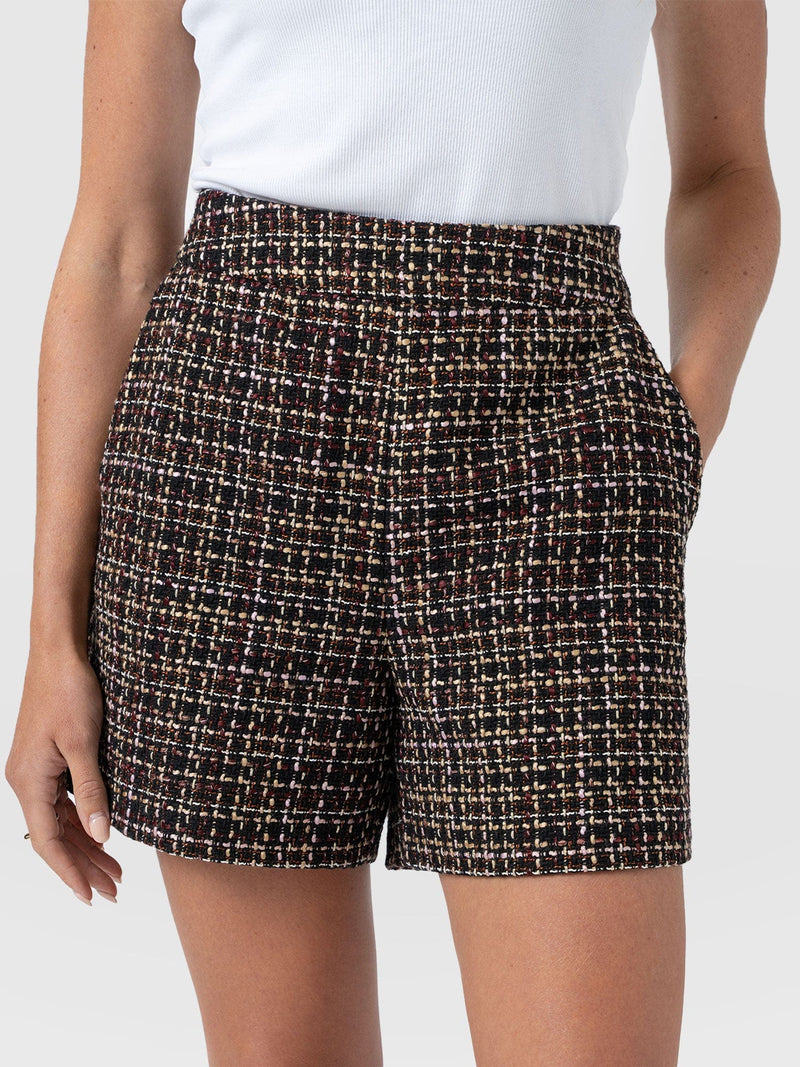 Astrid Short - Black/Burgundy/Gold Boucle - Women's Shorts | Saint + Sofia® UK