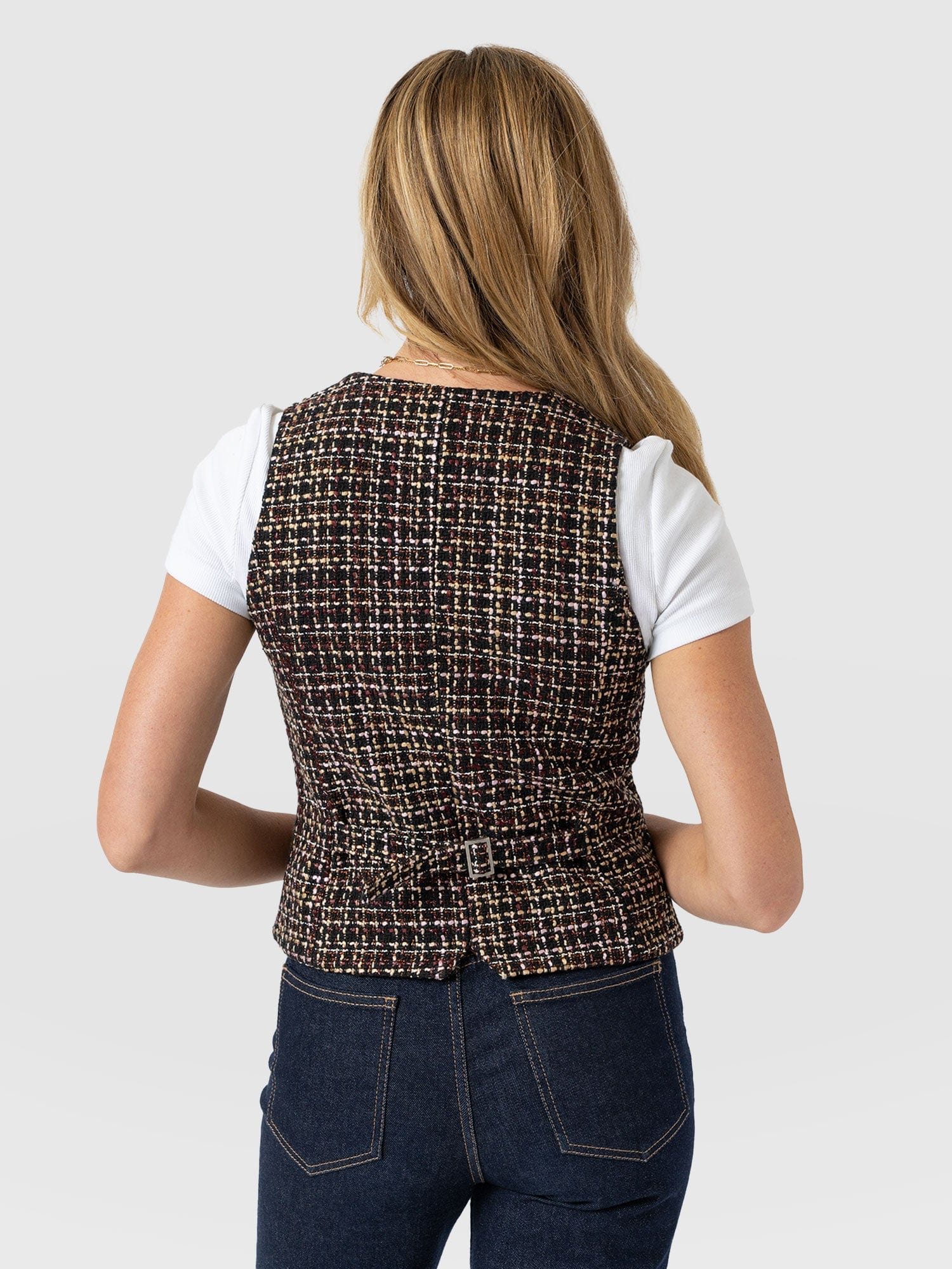 Astrid Waistcoat - Black/Burgundy/Gold Boucle - Women's Jackets | Saint + Sofia® UK