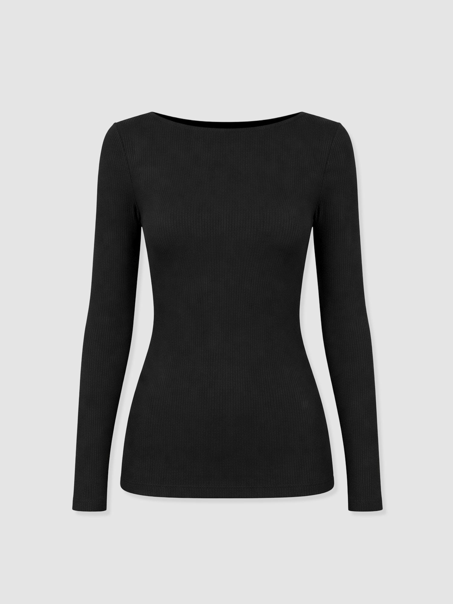 Austen Boat Neck Long Sleeve Tee - Black - Women's T-shirts | Saint + Sofia® UK