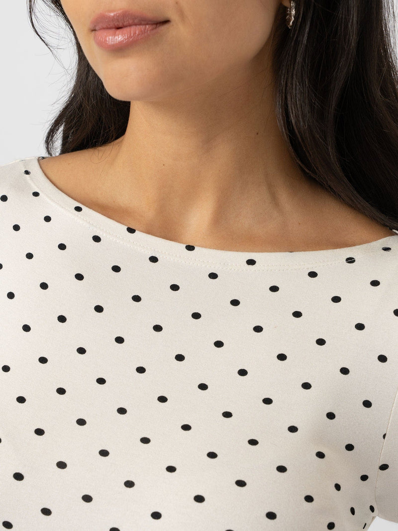 Austen Boat Neck Long Sleeve Tee - Cream Polka Dot - Women's T-shirts | Saint + Sofia® UK