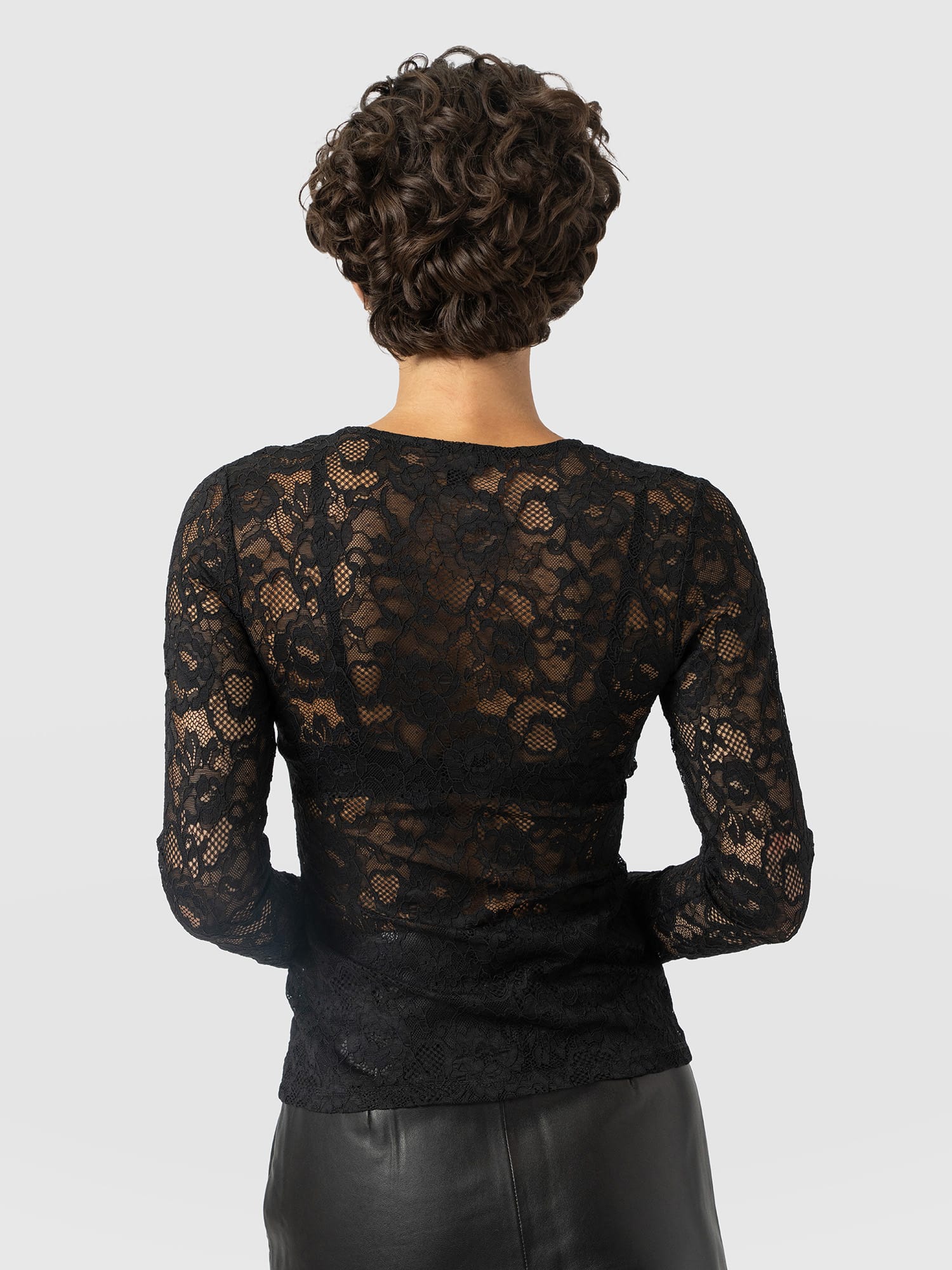 Austen Crew Neck Long Sleeve Tee - Black Lace - Women's T-shirts | Saint and Sofia® UK
